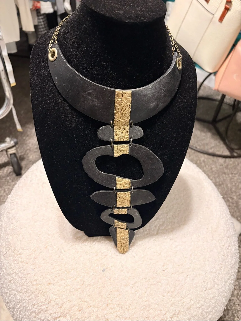 Handcrafted Black and Gold Statement Necklace